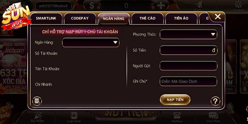 Nạp Tiền Sunwin Siêu Tốc – Bí Kíp Giao Dịch An Toàn 2 Hệ thống hiển thị các phương thức thanh toán để người chơi lựa chọn